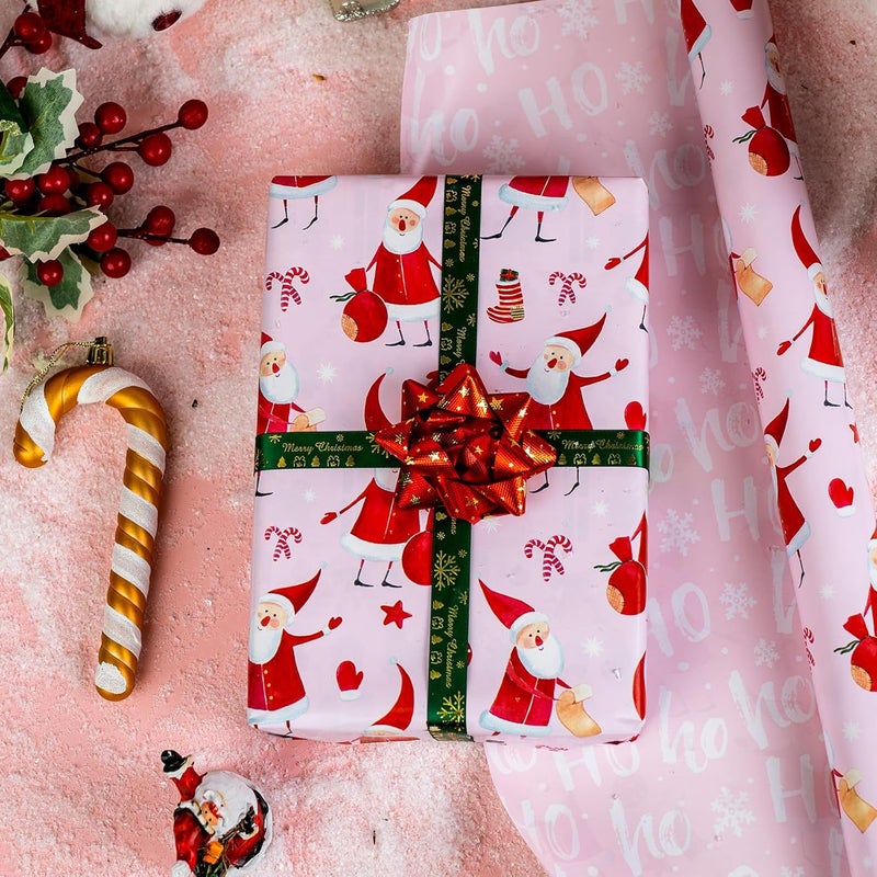Yarcony Santa Claus Christmas Wrapping Paper Roll, Pink Christmas Gift Wrap, Reversible Chic Girly Santa, Ornament Gift Wrapping Paper for Holiday, Gift Packaging, Craft (17 Inch X 33 Feet) - Image 4